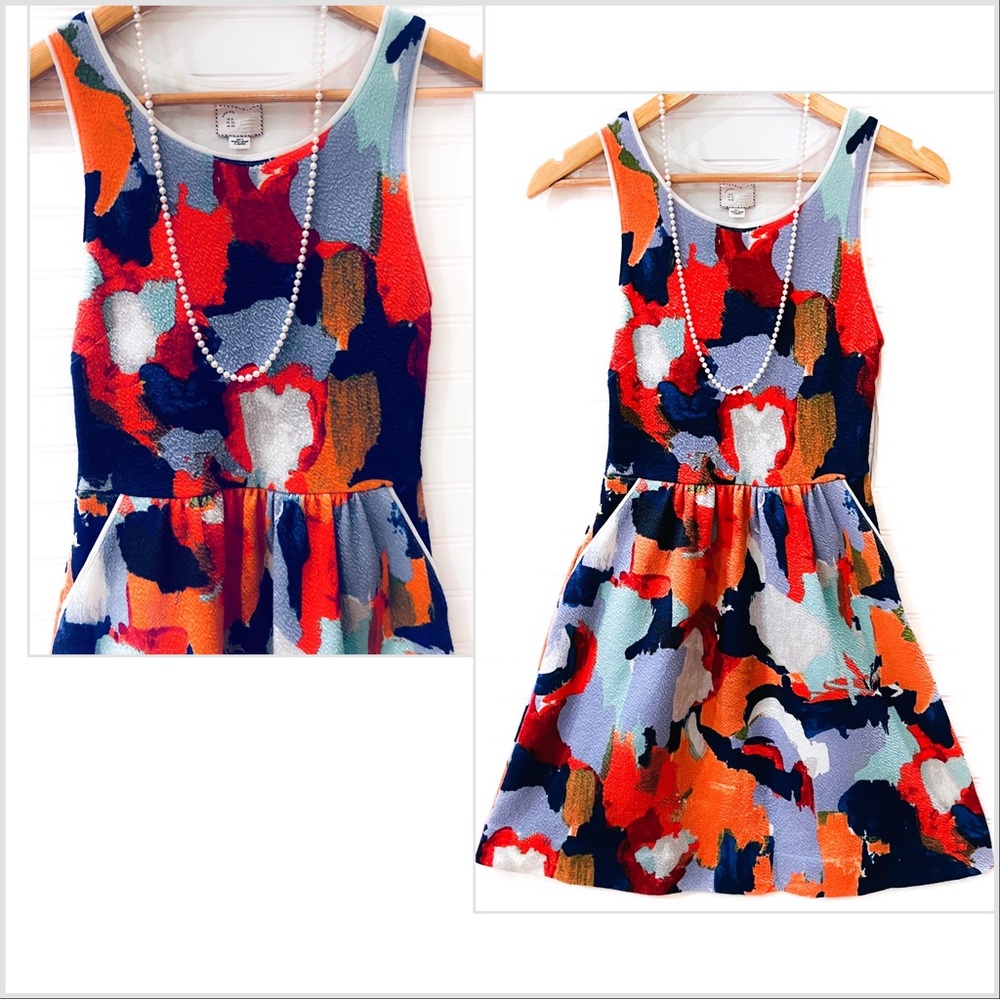 Anthropologie Postage Stamp Fit and Flare Abstract Dress - Picture 7 of 12
